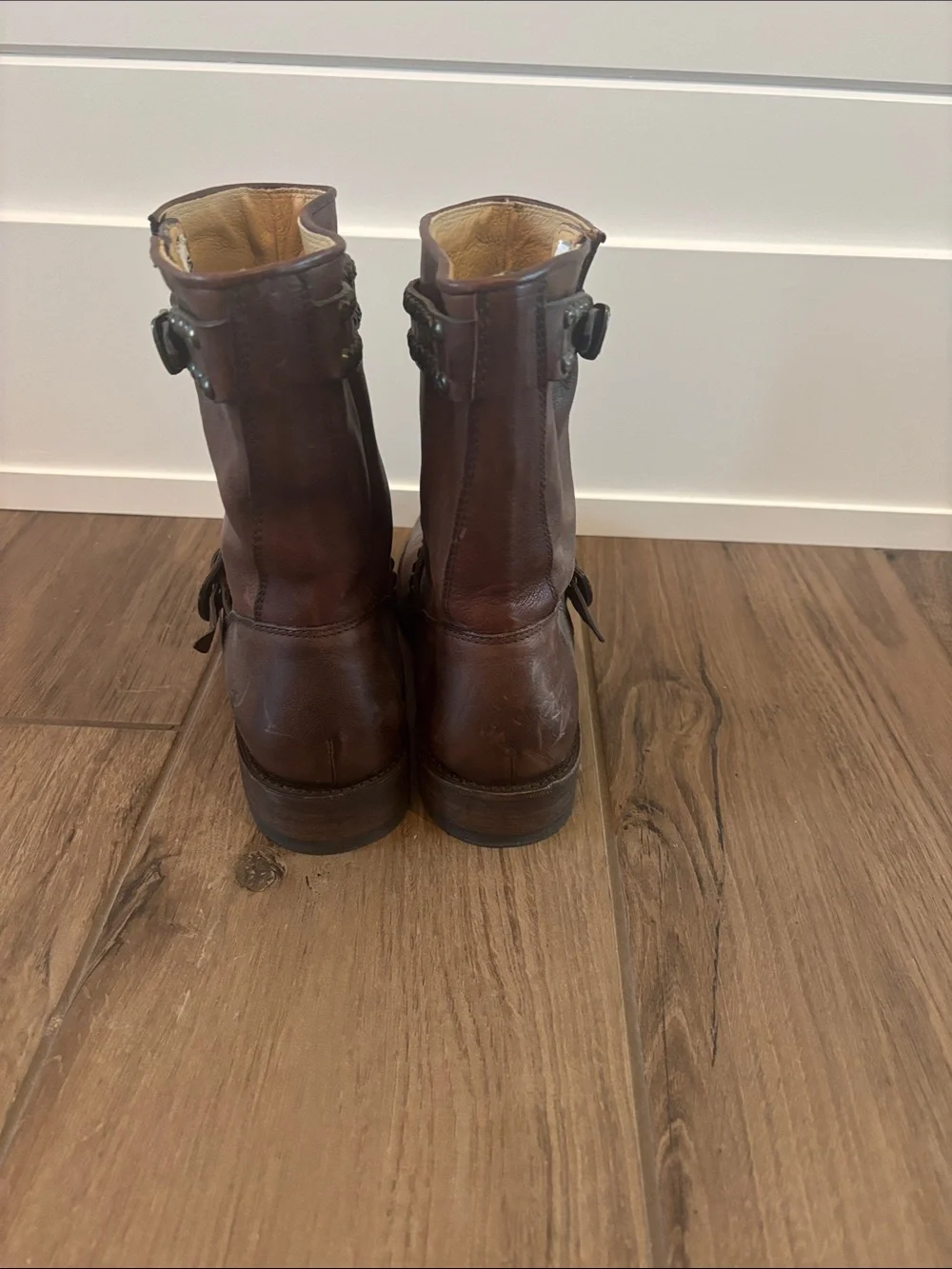 Frye Brown Jayden Studded Harness Mid-Calf Boots